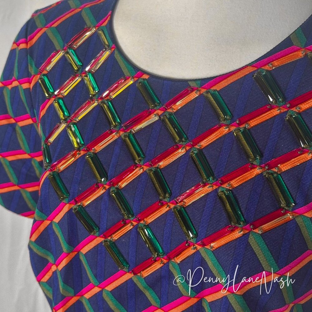 Trina Turk Museo Short Sleeve Sheath Diamond Geo Ponte - Picture 4 of 12